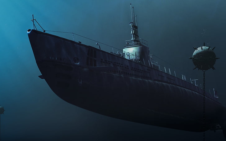 Ubåt, svart ubåt, krig & armé, ubåt, krig, armé, under vattnet, HD tapet