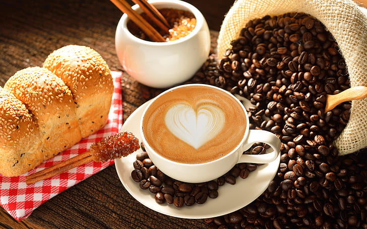 Cup, coffee, love heart, milk, cocoa, Cup, Coffee, Love, Heart, Milk, Cocoa, HD wallpaper