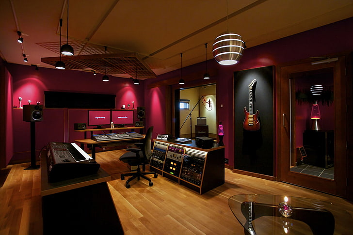 音楽、スタジオ、エレキギター、ギター、部屋、 HDデスクトップの壁紙
