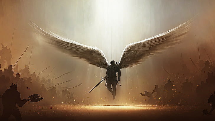 wings, dope, Diablo III, Diablo, video games, artwork, Diablo 3: Reaper of Souls, angel, fantasy art, Tyrael, HD wallpaper