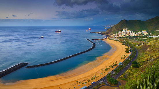 sea, shore, Spain, Tenerife, Santa Cruz de Tenerife, beach Teresitas, HD wallpaper HD wallpaper