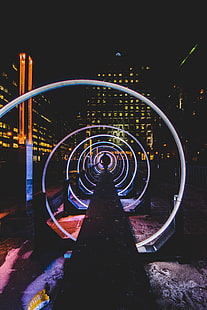Tunnel, Neon, Urban, 4K, Night, LED, Spiral, Man, Sfondo HD HD wallpaper