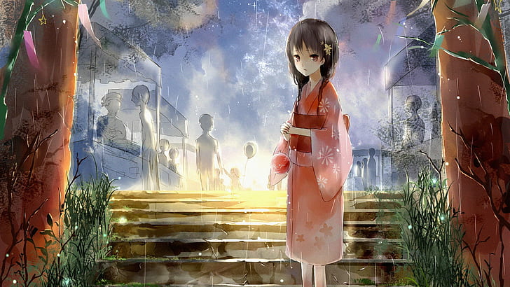 Anime Rain Drawing HD, digital/artwork, anime, drawing, rain, HD wallpaper