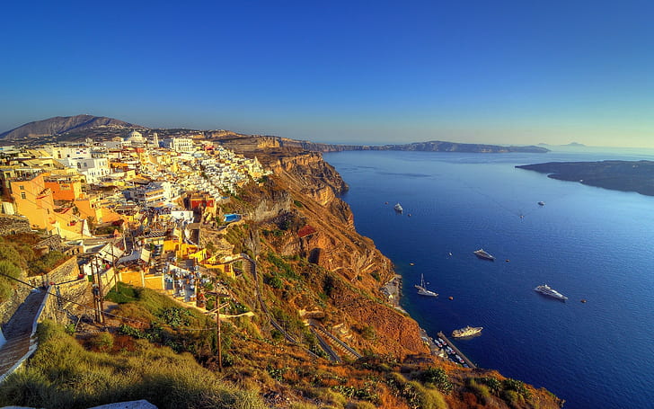 град, Гърция, пейзаж, HDR, HD тапет