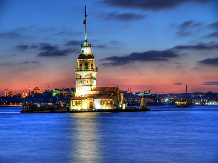 Istanbul, lighthouse, Turkey, bay, HD wallpaper