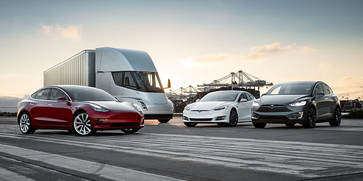 Tesla, Model S, Model X, Model 3, samochód elektryczny, Semi, rodzina Tesli, Tapety HD