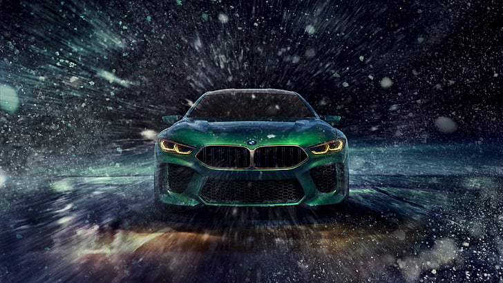 Coche BMW gris, BMV M8 Gran Coupe, Salón del Automóvil de Ginebra 2018, 4k, Fondo de pantalla HD
