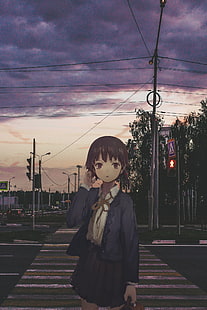 irl, 2D, Anime Girls, Serial Experiments Lain, Shion (Mirudakemann), Abend, HD-Hintergrundbild HD wallpaper