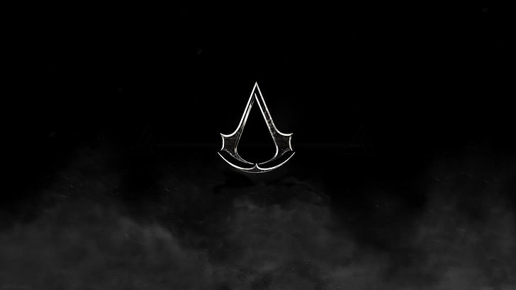 Лого на Assassin's Creed, assassins creed, символ на убийци, фон, графика, дим, HD тапет