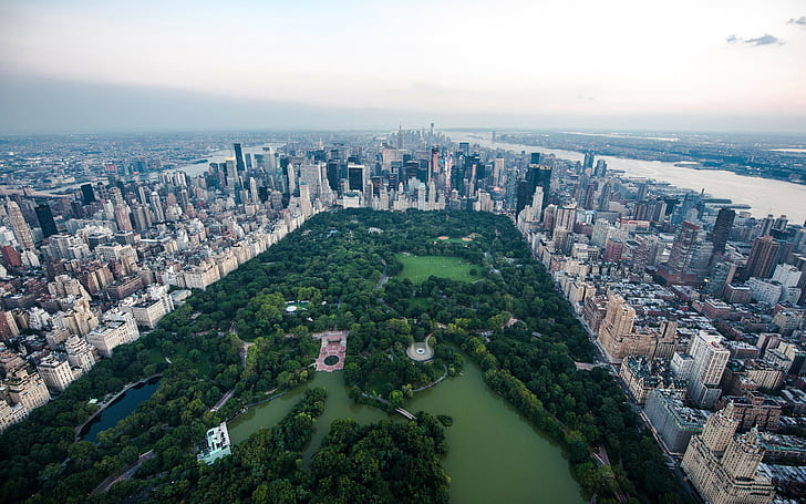 veduta aerea, paesaggio urbano, Central Park, Stati Uniti d'America, New York City, parco, Sfondo HD