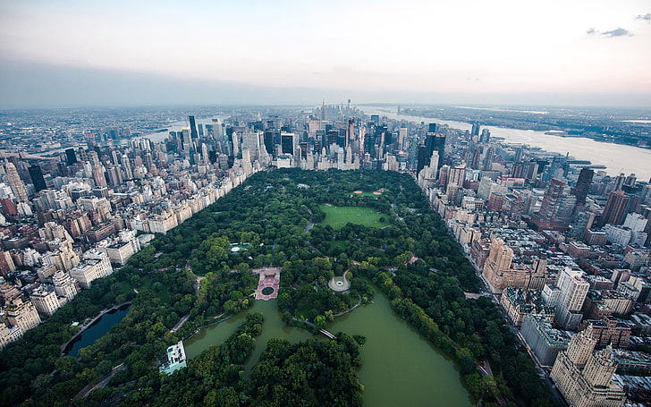 Central Park, Nowy Jork, Central Park, Nowy Jork, pejzaż miejski, park, USA, widok z lotu ptaka, Tapety HD