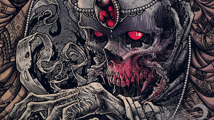 gray and red skull digital wallpaper, fan art, skull, creepy, dark, Carnifex, HD wallpaper
