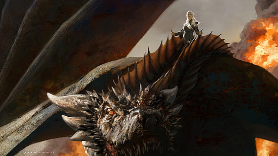 Телевизионно предаване, Game of Thrones, Daenerys Targaryen, Dragon, Drogon (Game Of Thrones), HD тапет HD wallpaper