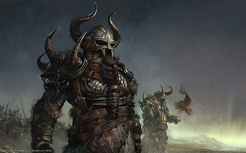 illusration do cavaleiro guerreiro, Guild Wars 2, videogame, Vikings, chifres, Guild Wars, Guild Wars: Olho do Norte, HD papel de parede HD wallpaper