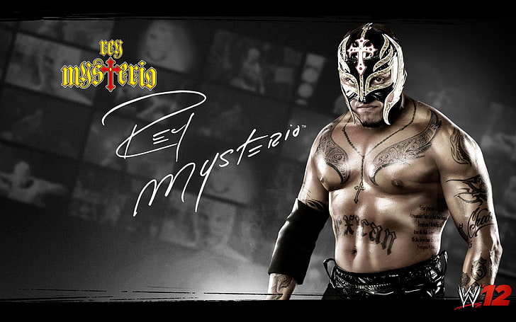 Rey Mysterio, Rey Mysterio fondo de pantalla, WWE`` negro, campeonato de peso pesado, máscara, Fondo de pantalla HD