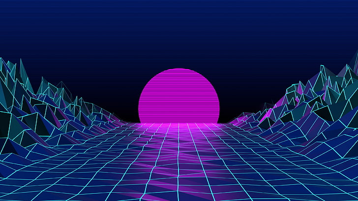 pink moon 3D graphic illustration, Retro style, 1980s, abstract, synthwave, lazerhawk, HD wallpaper