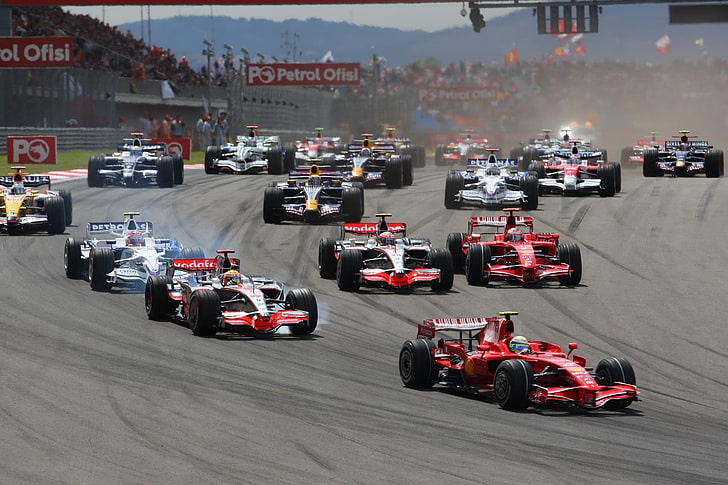 assorted-color formula car lot, car, racing, Formula 1, Istanbul Park, Grand Prix, race tracks, sport , sports, vehicle, race cars, HD wallpaper