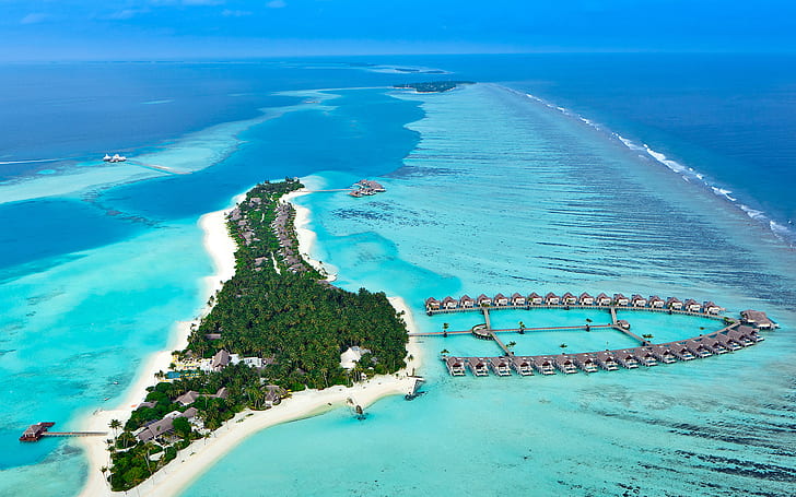 Isola di Kudahuvadhoo alle Maldive Vista da aerei senza pilota Wallpaper HD per desktop 1920 × 1200, Sfondo HD
