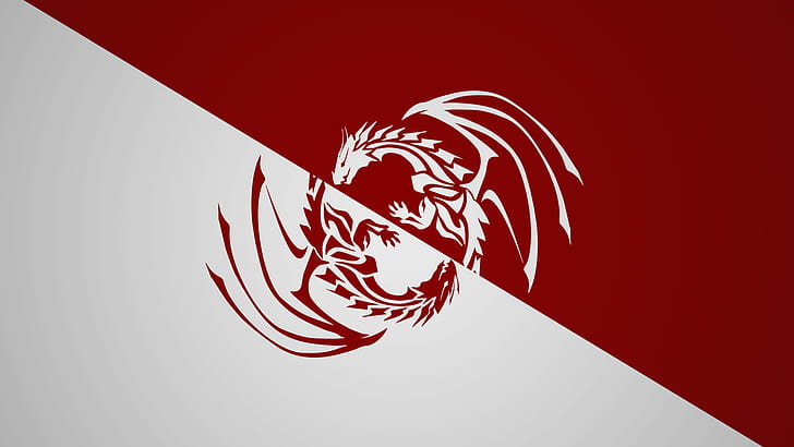 dragon, Ying Yang, Yin and Yang, red, white, HD wallpaper