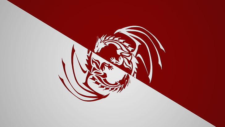 Ying Yang, Yin y Yang, blanco, dragón, rojo, Fondo de pantalla HD