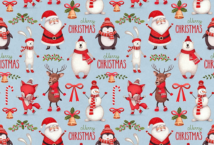 Merry Christmas, Santa Claus, Snowman, HD wallpaper