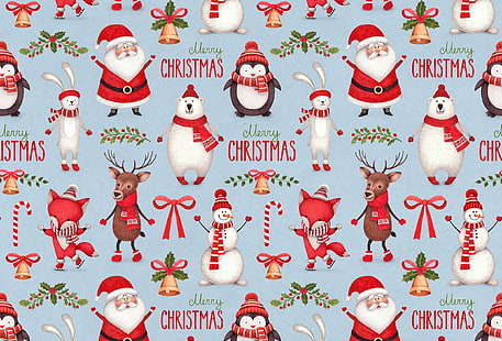 Feliz Natal, Papai Noel, Boneco de neve, HD papel de parede HD wallpaper