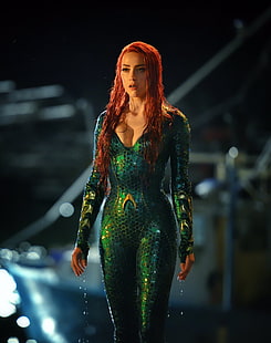 Amber Heard, mulheres, atriz, ruiva, cabelos longos, roupa interior, Mera, Aquaman, DC Comics, água, corpo molhado, HD papel de parede HD wallpaper