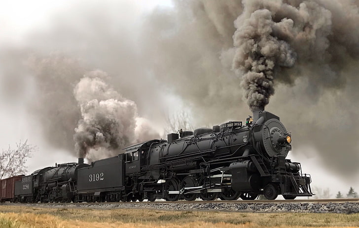lokomotif uap, kereta api, kendaraan, asap, Wallpaper HD