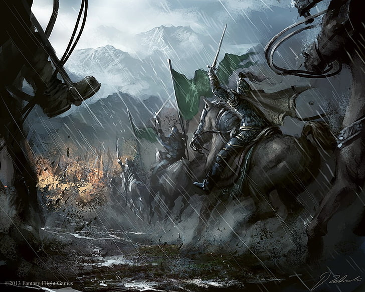 caballeros montando a caballo hacia el campo de batalla fondos digitales, guerra, caballo, Darek Zabrocki, arte de fantasía, Fondo de pantalla HD