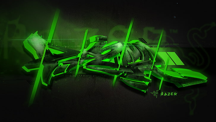 Лого на Razer, зелено, графити, Razer, HD тапет