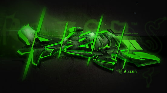 Лого на Razer, зелено, графити, Razer, HD тапет HD wallpaper