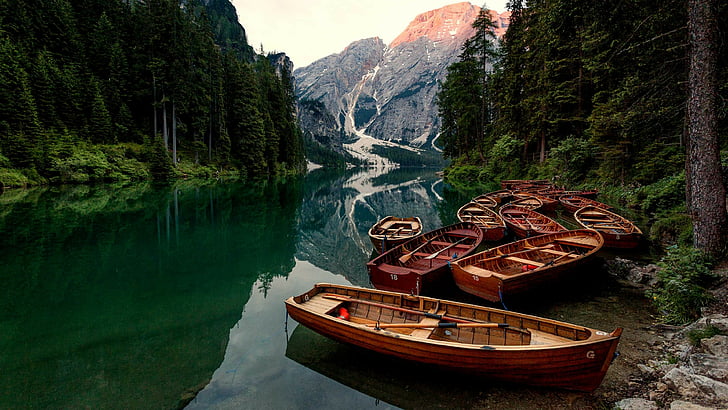 naturaleza, agua, reflexión, desierto, árbol, paisaje, lago, barco, Pragser wildsee, Italia, Dolomitas, Lago Prags, Lago Braies, Dolomitas Prags, Tirol del Sur, Fondo de pantalla HD