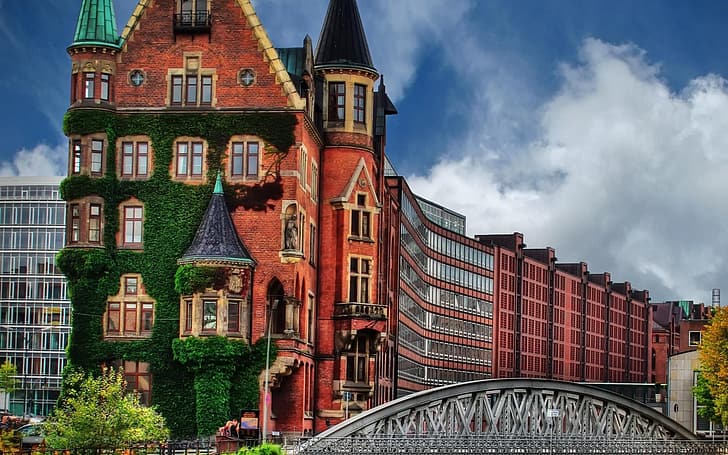 hijau, langit, kota, rumah, Jerman, Hamburg, Wallpaper HD