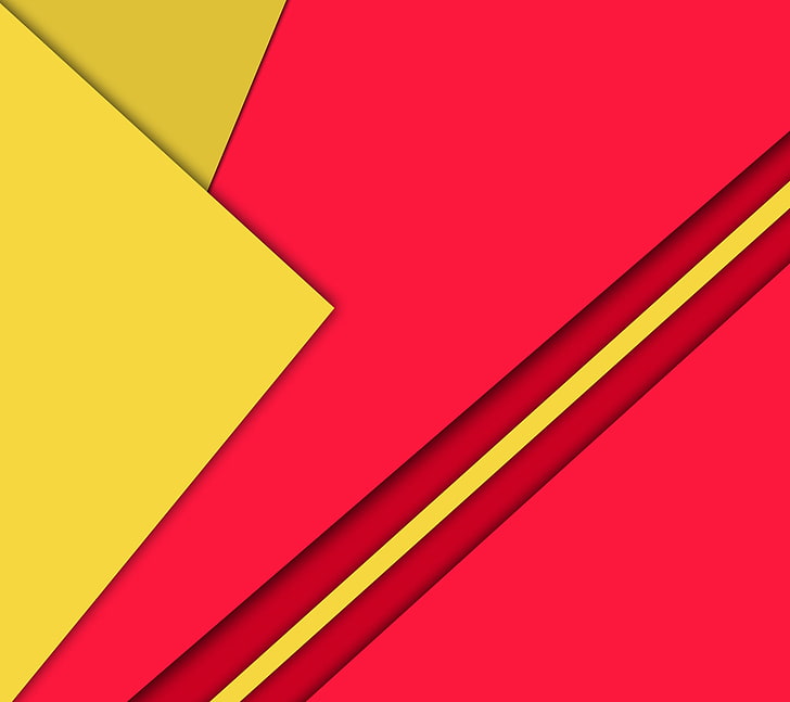 желтый и красный абстрактные цифровые обои, Android, Красный, Дизайн, 5.0, Линии, Желтый, Леденец, Материал, Треугольники, Углы, Абстракции, HD обои