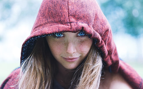 donne, bionde, occhi azzurri, cappe, lentiggini, Sfondo HD HD wallpaper