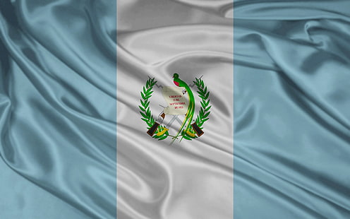 white and blue striped flag, flag, symbols, colors, materials, silk, plants, branches, guatemala, HD wallpaper HD wallpaper