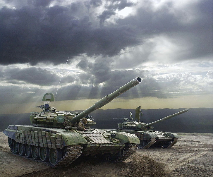 두 개의 녹색 전투 탱크, 탱크, T-72, HD 배경 화면