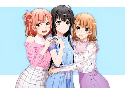  anime, anime girls, Yahari Ore no Seishun Love Comedy wa Machigatteiru, Yuigahama Yui, Yukinoshita Yukino, Isshiki Iroha, HD wallpaper HD wallpaper