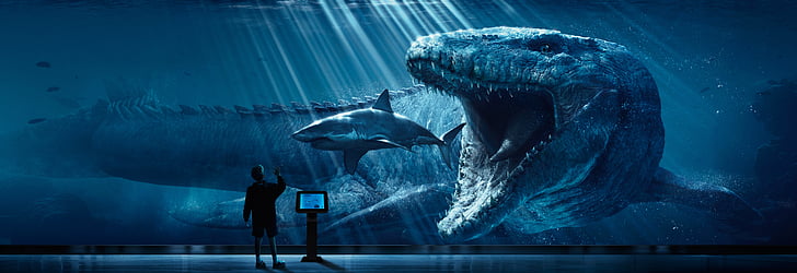 ジュラシックワールド、モササウルス、水中、4K、8K、 HDデスクトップの壁紙