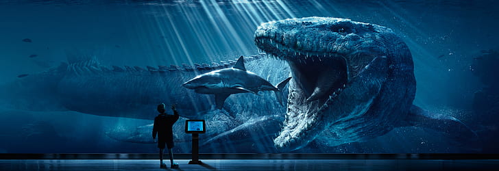 Jurassic World, Underwater, 4K, 8K, Mosasaurus, Tapety HD