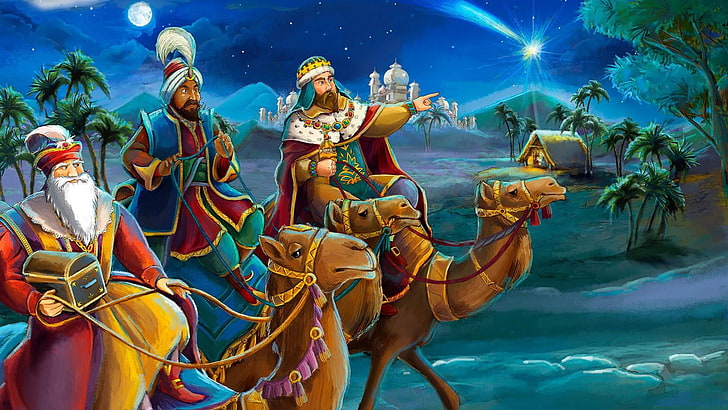 camel, mythology, epiphany, art, three kings day, three kings, religion, illustration, biblical magi, HD wallpaper
