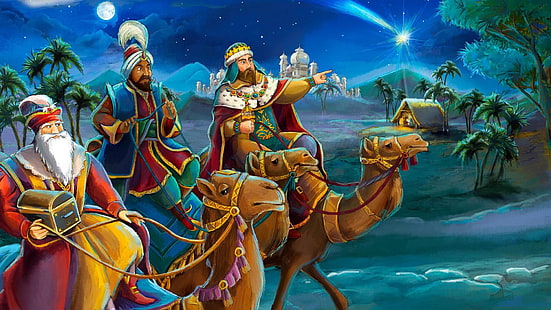 camel, mythology, epiphany, art, three kings day, three kings, religion, illustration, biblical magi, HD wallpaper HD wallpaper