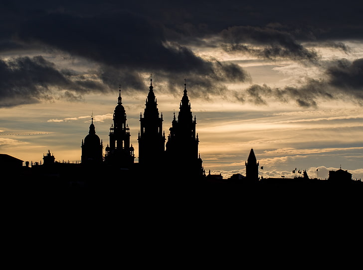 Santiago De Compostela Cathedral Silhouette, silhouette of castle, Europe, Spain, Macro, Cathedral, Santiago, Galicia, mzuiko, olympus, catedral, compostela, corunna, galiza, micro43, HD wallpaper