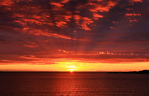 sunset on sea panoramic photography, horizon, sunrise, sea, sun, HD wallpaper HD wallpaper