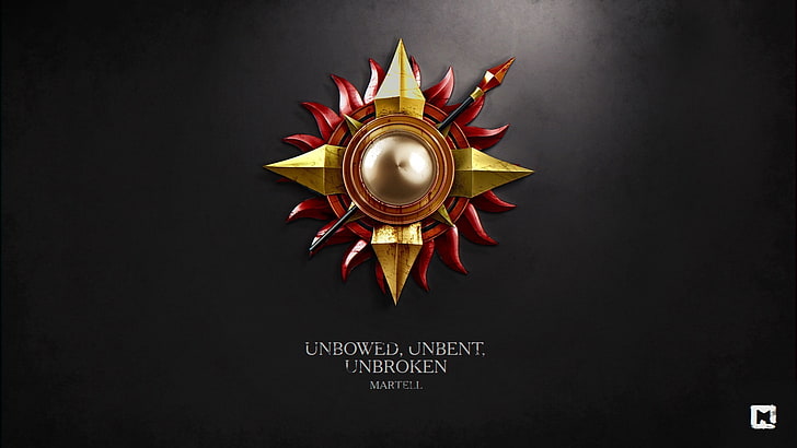 Unbowed, Unbent, Unbroken logo, Game of Thrones, A Song of Ice and Fire, цифрово изкуство, House Martell, sigils, HD тапет