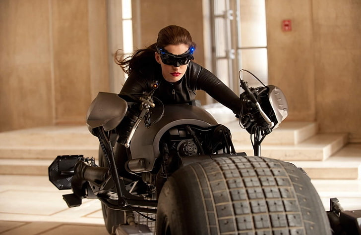 Энн Хэтэуэй как Женщина-кошка в Темном рыцаре ..., женский черный костюм, Фильмы, Бэтмен, Энн Хэтэуэй, Женщина-кошка, 2012, Темный рыцарь поднимается, HD обои