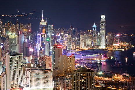 City Building photo during night, Night, views, City Building, photo, cityscape, urban Skyline, asia, skyscraper, downtown District, architecture, china - East Asia, famous Place, hong Kong, urban Scene, business, city, tower, building Exterior, modern, built Structure, office Building, travel, HD wallpaper HD wallpaper
