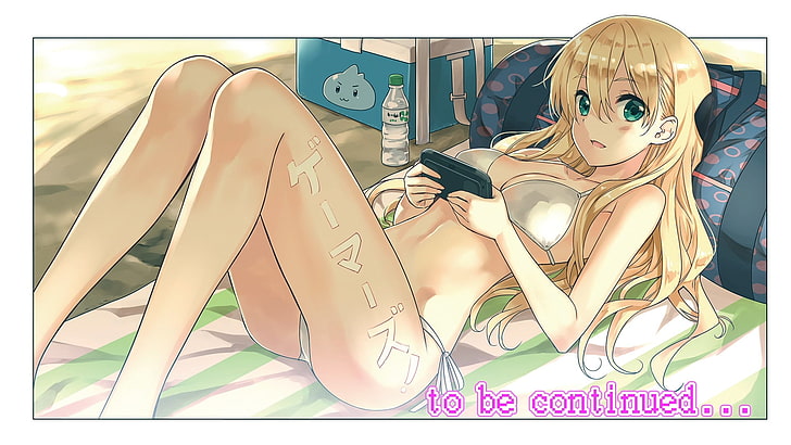 bikini, blondynka, konsola do gier, niebieskie oczy, anime, Karen Tendou, Tapety HD