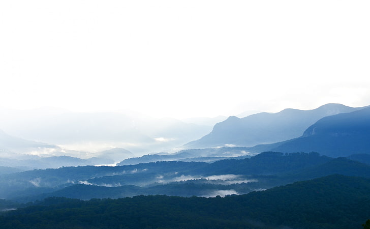 Blue Mountains, mountains with white fogs, Vintage, Blue, Mountains, North, Carolina, unitedstates, northcarolina, bluemountains, lakelure, rutherford, HD wallpaper