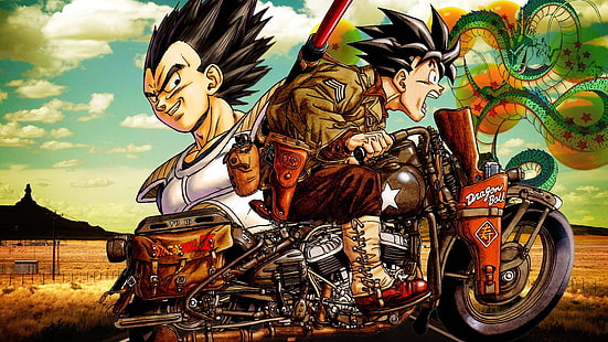 Dragon Ball Z, Dragon Ball, Son Goku, Vegeta, Shenron, мотоциклет, HD тапет HD wallpaper